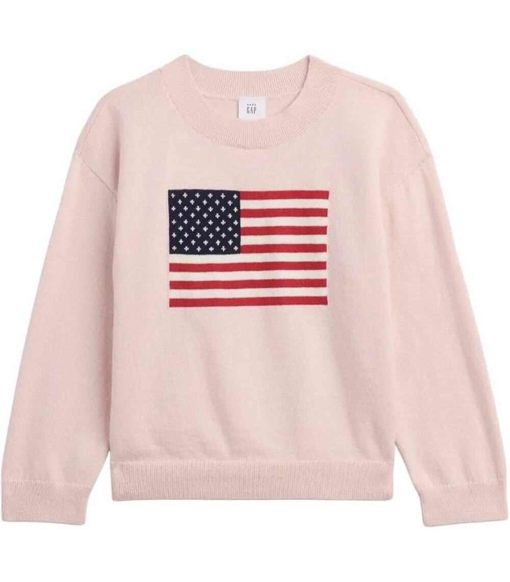 Gap Kids Pink Cotton Knit Crewneck Flag Pullover Sweater Long Sleeve 2Y